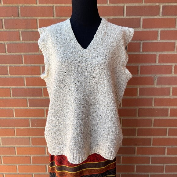 Vintage Sweater Vest 90s Handknit Handmade Cream Sleeveless | Size L/XL - Picture 3 of 8